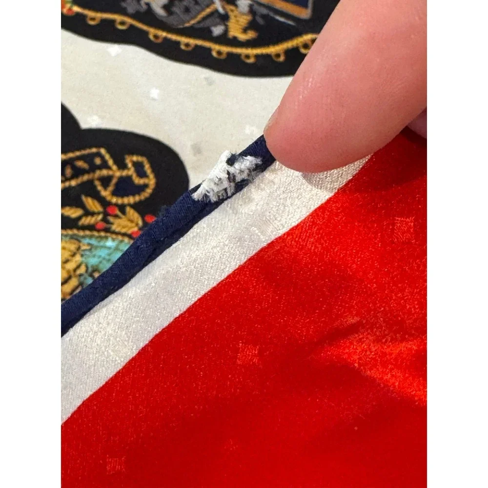 Vintage Mantero Italy 34x34 Heraldic Crest Scarf Red White Blue Square Neck Wrap